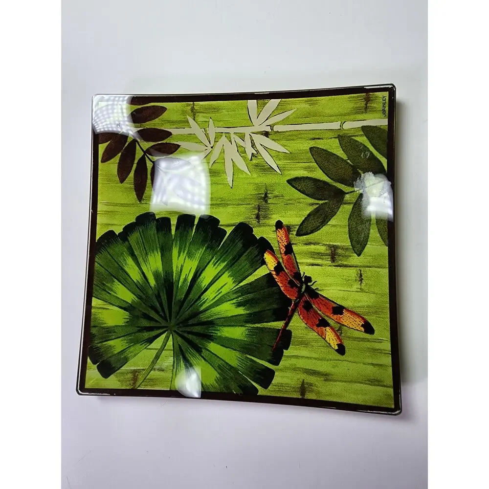 PRIMA DONNA Green Colorful Glass BUTTERFLY DRAGONFLY Dessert Trinket Ring Tray